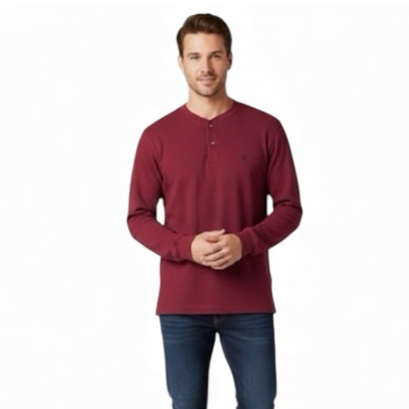 Nautica Other - Nautica Men's Burgundy Long Sleeve Waffle Knit Henley Shirt Size Xlarge